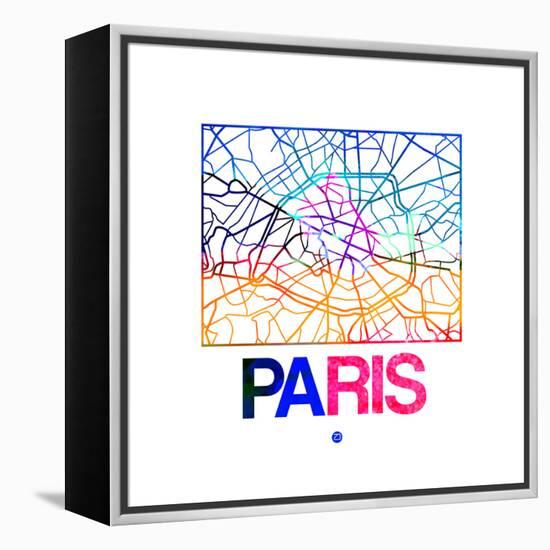 Paris Watercolor Street Map-NaxArt-Framed Stretched Canvas