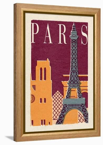 Paris - Woodblock-Lantern Press-Framed Stretched Canvas