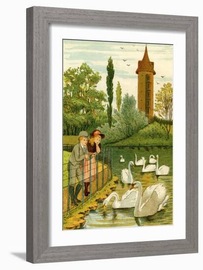 Paris Zoo - children watching swans-Thomas Crane-Framed Giclee Print