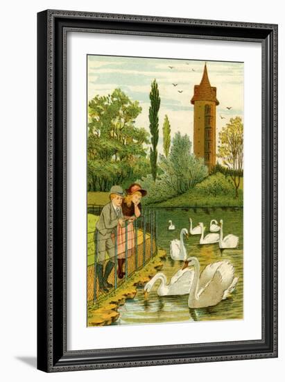 Paris Zoo - children watching swans-Thomas Crane-Framed Giclee Print