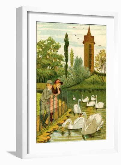 Paris Zoo - children watching swans-Thomas Crane-Framed Giclee Print