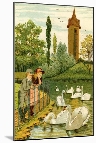 Paris Zoo - children watching swans-Thomas Crane-Mounted Giclee Print