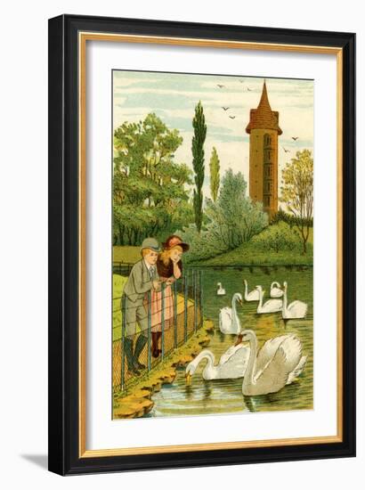 Paris Zoo - children watching swans-Thomas Crane-Framed Giclee Print