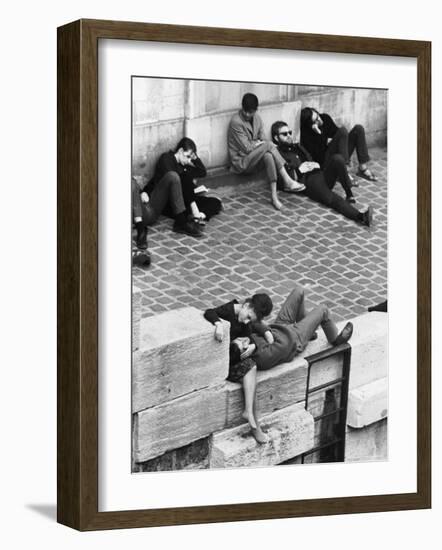 Parisian Beatniks Hanging Out on Bank of the Seine-Alfred Eisenstaedt-Framed Photographic Print