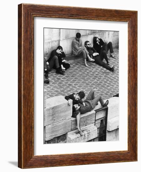 Parisian Beatniks Hanging Out on Bank of the Seine-Alfred Eisenstaedt-Framed Photographic Print