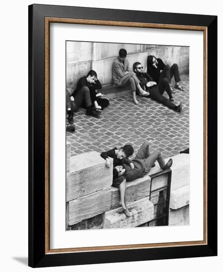 Parisian Beatniks Hanging Out on Bank of the Seine-Alfred Eisenstaedt-Framed Photographic Print