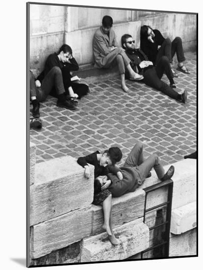 Parisian Beatniks Hanging Out on Bank of the Seine-Alfred Eisenstaedt-Mounted Photographic Print