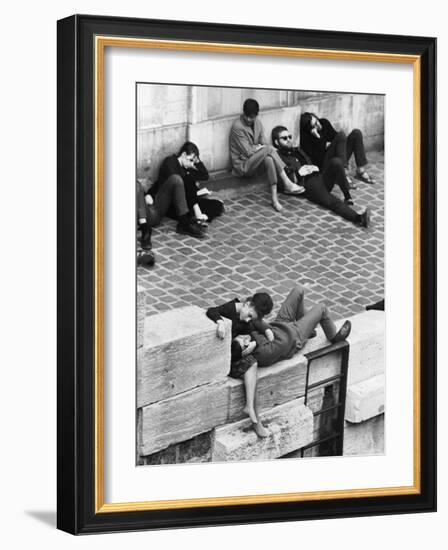 Parisian Beatniks Hanging Out on Bank of the Seine-Alfred Eisenstaedt-Framed Photographic Print