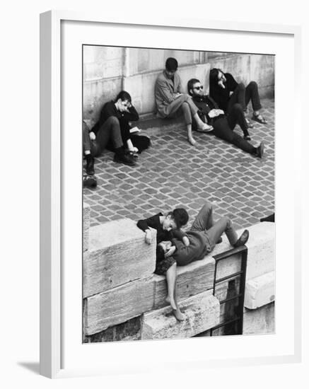 Parisian Beatniks Hanging Out on Bank of the Seine-Alfred Eisenstaedt-Framed Photographic Print