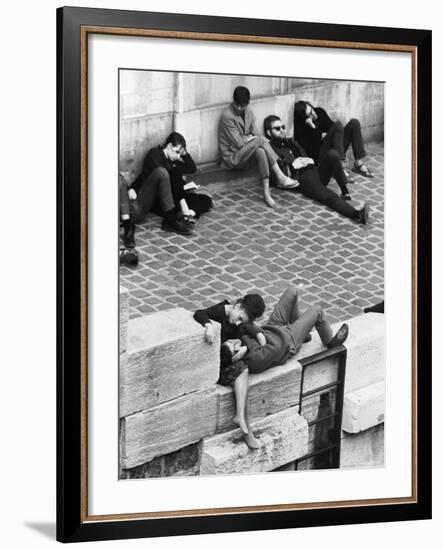 Parisian Beatniks Hanging Out on Bank of the Seine-Alfred Eisenstaedt-Framed Photographic Print