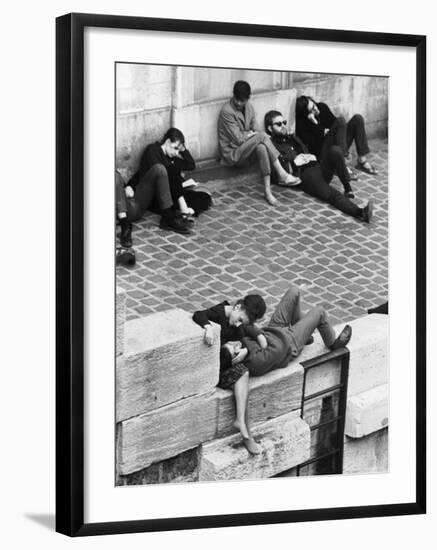 Parisian Beatniks Hanging Out on Bank of the Seine-Alfred Eisenstaedt-Framed Photographic Print