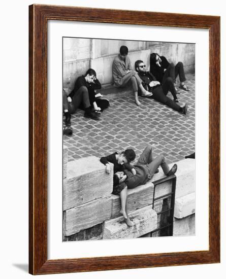 Parisian Beatniks Hanging Out on Bank of the Seine-Alfred Eisenstaedt-Framed Photographic Print