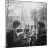 Parisian Couple Drinking Coca Cola at a Sidewalk Cafe While Reading, Paris, France, 1950-Mark Kauffman-Mounted Photographic Print