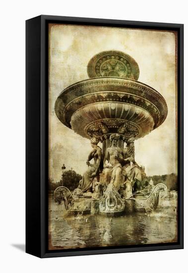 Parisian Details Series -Fountain -  Vintage Picture in Watercolor Style-Maugli-l-Framed Stretched Canvas