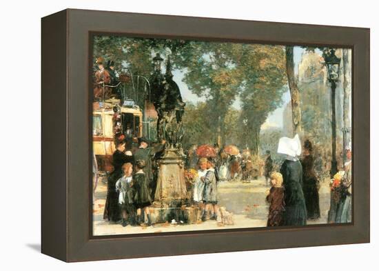 Parisian Street Scene [1]-Childe Hassam-Framed Stretched Canvas