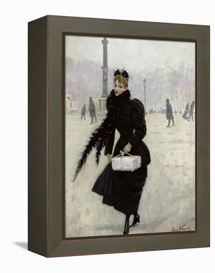 Parisian Woman in the Place de La Concorde, c.1890-Jean Béraud-Framed Premier Image Canvas