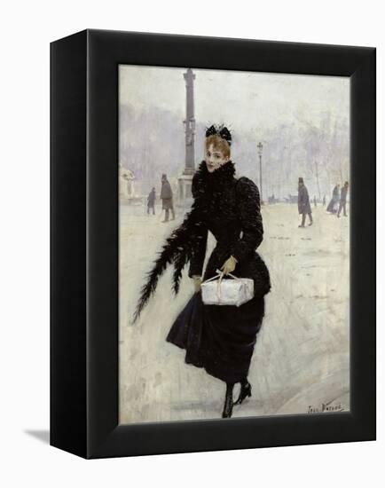 Parisian Woman in the Place de La Concorde, c.1890-Jean Béraud-Framed Premier Image Canvas