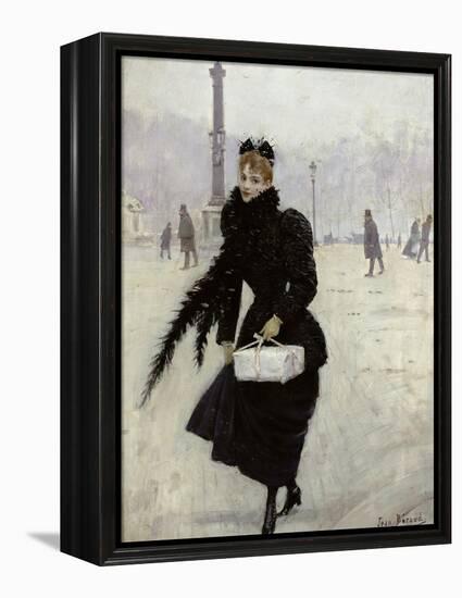 Parisian Woman in the Place de La Concorde, c.1890-Jean Béraud-Framed Premier Image Canvas