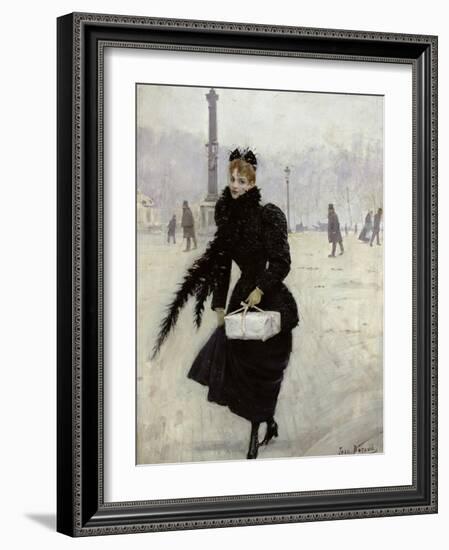 Parisian Woman in the Place de La Concorde, c.1890-Jean Béraud-Framed Giclee Print