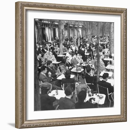 Parisians Dining Outdoors in Balmy Spring Weather-Nat Farbman-Framed Photographic Print