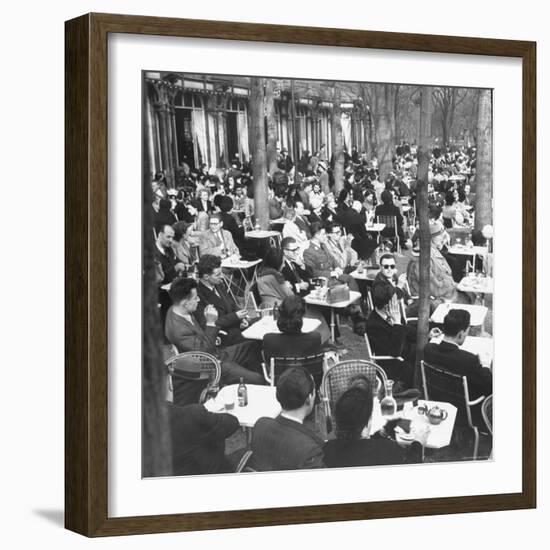 Parisians Dining Outdoors in Balmy Spring Weather-Nat Farbman-Framed Photographic Print