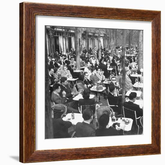 Parisians Dining Outdoors in Balmy Spring Weather-Nat Farbman-Framed Photographic Print