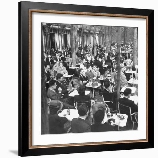 Parisians Dining Outdoors in Balmy Spring Weather-Nat Farbman-Framed Photographic Print