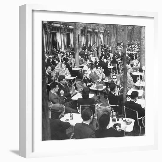 Parisians Dining Outdoors in Balmy Spring Weather-Nat Farbman-Framed Photographic Print