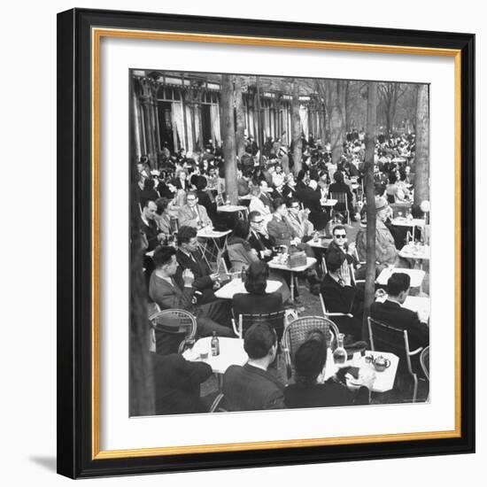 Parisians Dining Outdoors in Balmy Spring Weather-Nat Farbman-Framed Photographic Print