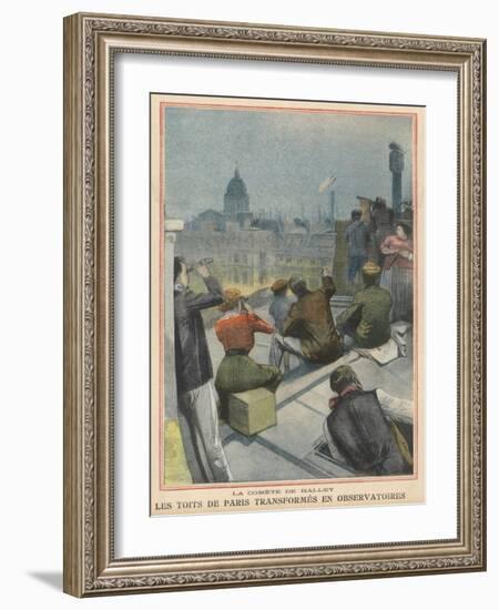 Parisians Gather on Their Rooftops to Observe Halley's Comet-null-Framed Art Print