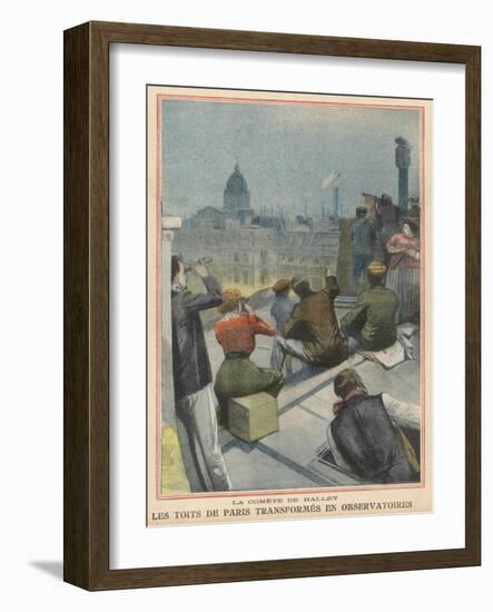 Parisians Gather on Their Rooftops to Observe Halley's Comet-null-Framed Art Print