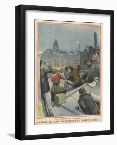 Parisians Gather on Their Rooftops to Observe Halley's Comet-null-Framed Art Print