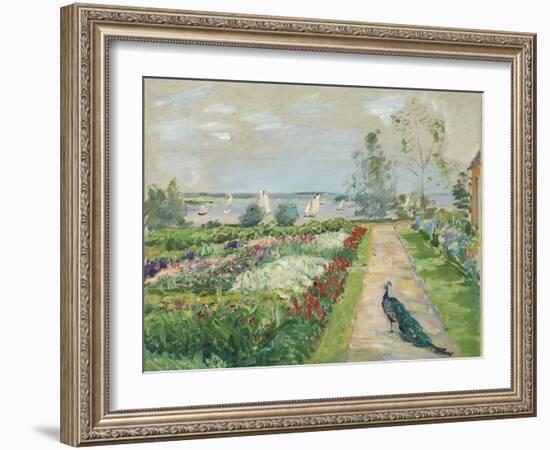 Park at lake Wannsee. (Flower garden with peacock). 1912-Max Slevogt-Framed Giclee Print