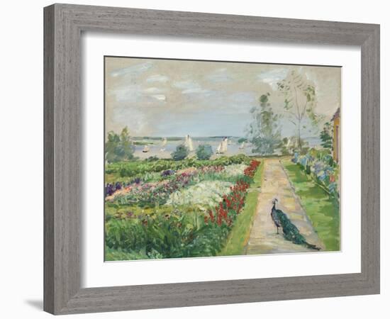 Park at lake Wannsee. (Flower garden with peacock). 1912-Max Slevogt-Framed Giclee Print