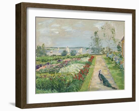 Park at lake Wannsee. (Flower garden with peacock). 1912-Max Slevogt-Framed Giclee Print