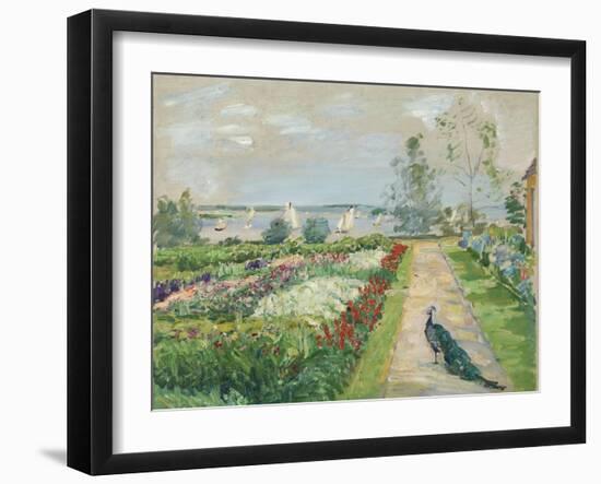 Park at lake Wannsee. (Flower garden with peacock). 1912-Max Slevogt-Framed Giclee Print