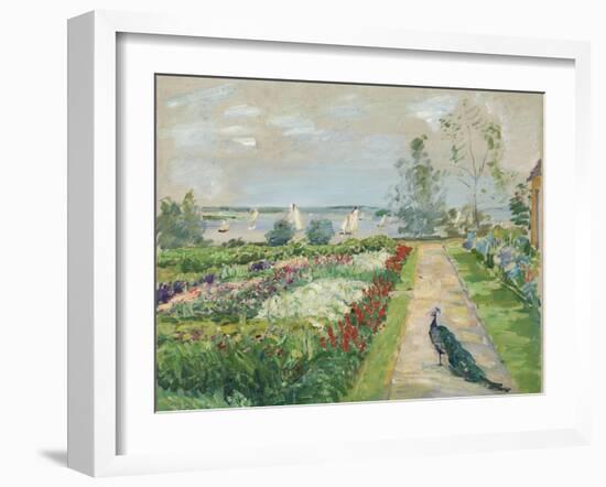 Park at lake Wannsee. (Flower garden with peacock). 1912-Max Slevogt-Framed Giclee Print