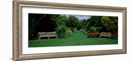 Park Bench in a Garden, Hillier Gardens, New Forest, Hampshire, England-null-Framed Photographic Print