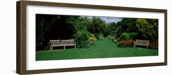 Park Bench in a Garden, Hillier Gardens, New Forest, Hampshire, England-null-Framed Photographic Print