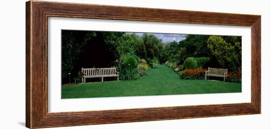 Park Bench in a Garden, Hillier Gardens, New Forest, Hampshire, England-null-Framed Photographic Print