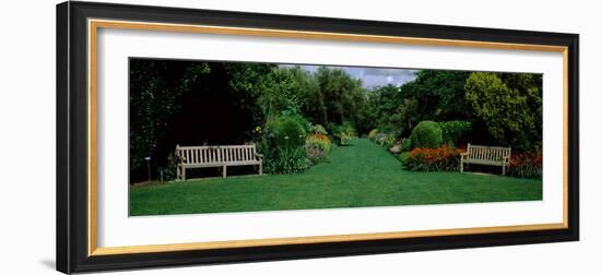 Park Bench in a Garden, Hillier Gardens, New Forest, Hampshire, England-null-Framed Photographic Print