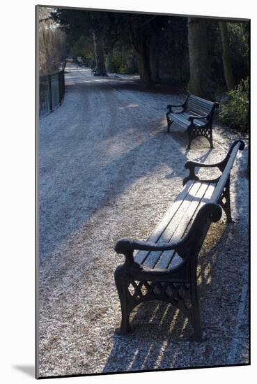 Park Bench under a Light Dusting of Snow-Natalie Tepper-Mounted Photo