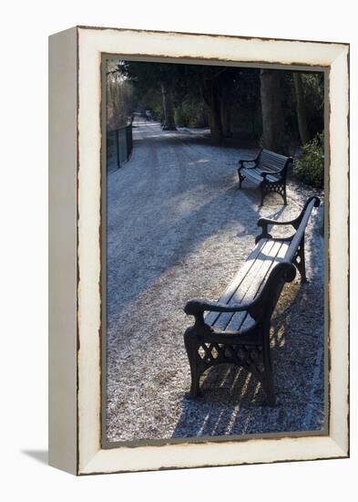 Park Bench under a Light Dusting of Snow-Natalie Tepper-Framed Stretched Canvas