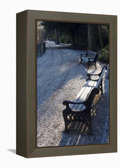 Park Bench under a Light Dusting of Snow-Natalie Tepper-Framed Stretched Canvas