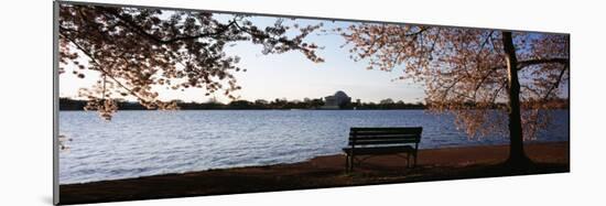 Park Bench with Jefferson Memoria in Background, Tidal Basin, Potomac River, Washington DC-null-Mounted Photographic Print