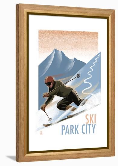 Park City, Utah - Downhill Skier Lithography Style-Lantern Press-Framed Stretched Canvas