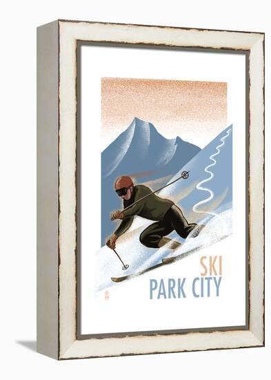 Park City, Utah - Downhill Skier Lithography Style-Lantern Press-Framed Stretched Canvas