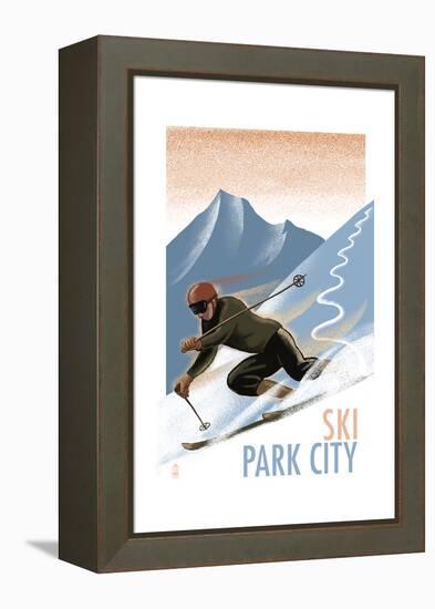 Park City, Utah - Downhill Skier Lithography Style-Lantern Press-Framed Stretched Canvas