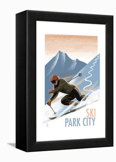Park City, Utah - Downhill Skier Lithography Style-Lantern Press-Framed Stretched Canvas