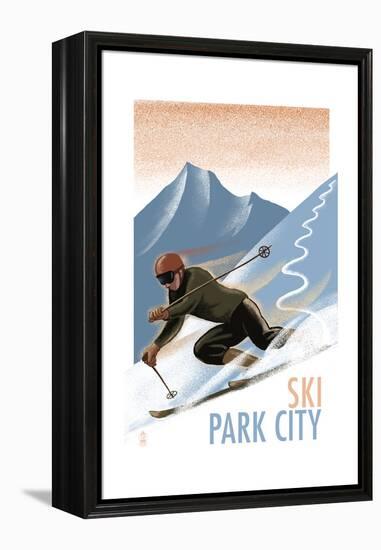 Park City, Utah - Downhill Skier Lithography Style-Lantern Press-Framed Stretched Canvas